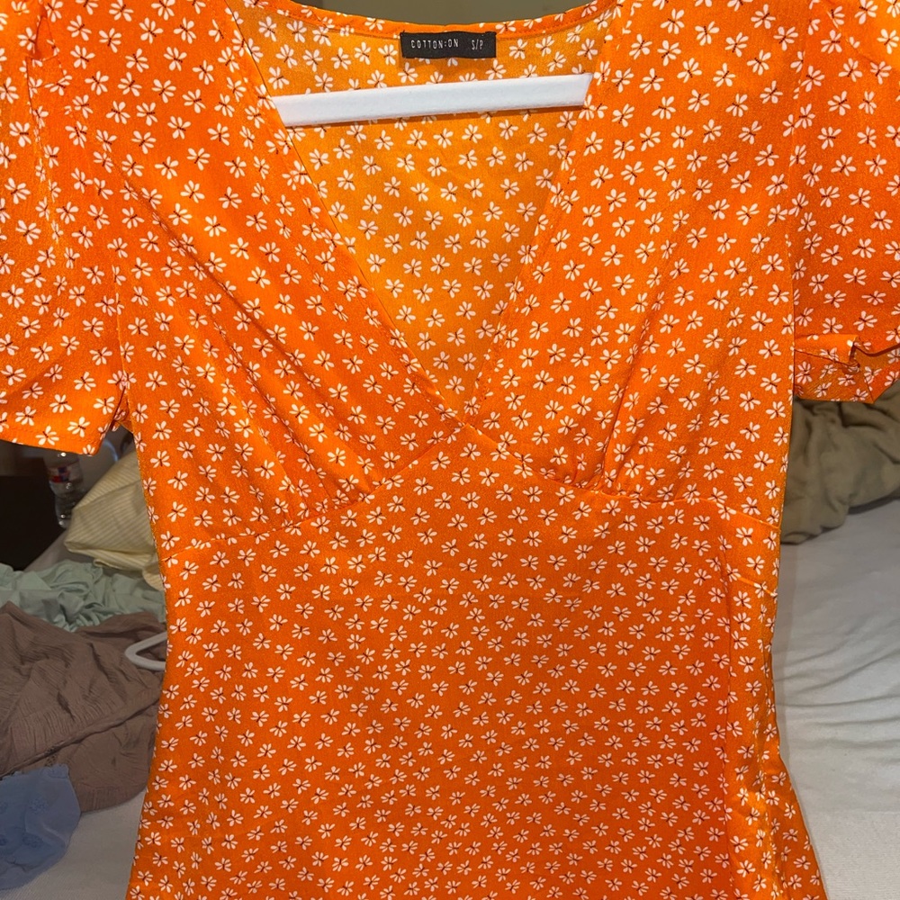 Cotton On. Orange floral dress. Size: small